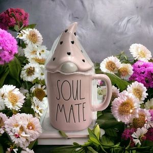 Rae Dunn Cup Soul Mate Gnome Topper Lid Pink Black Heart Ceramic Mug Magenta New